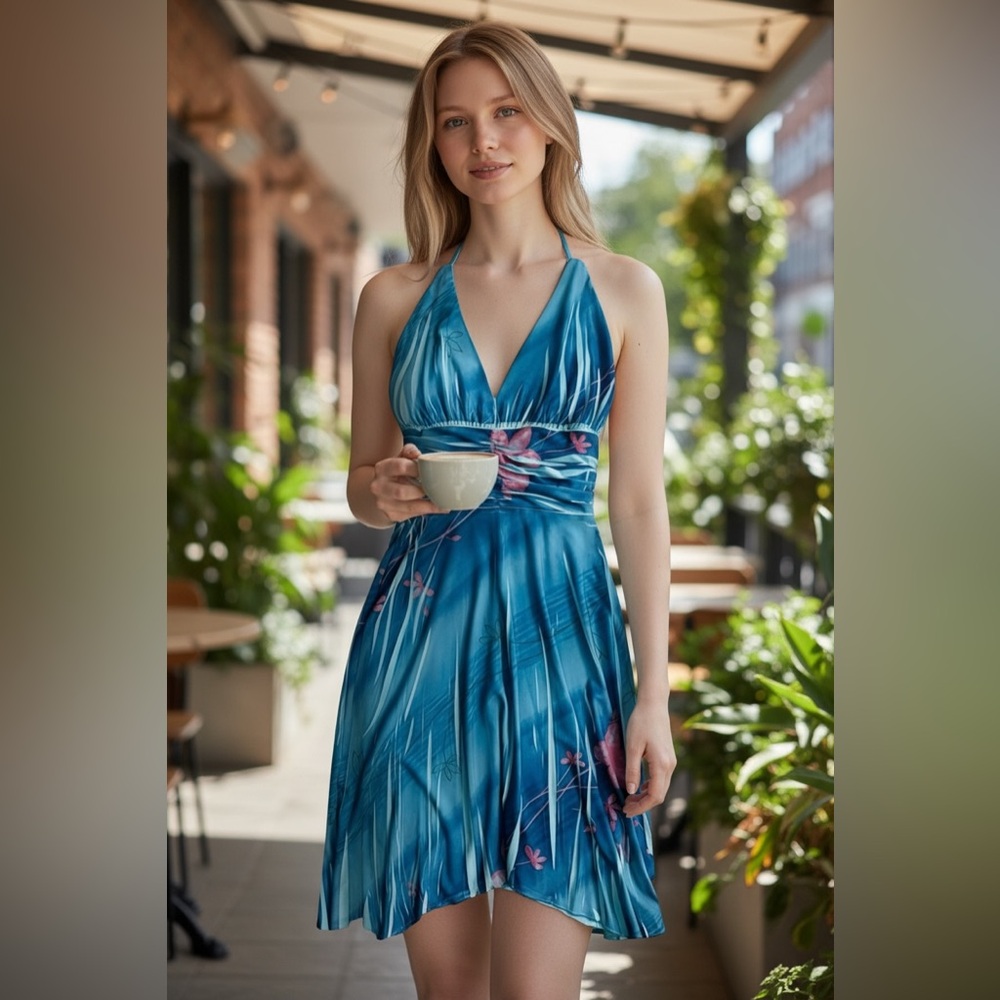 Forever 21 Blue and Pink Halter Dress